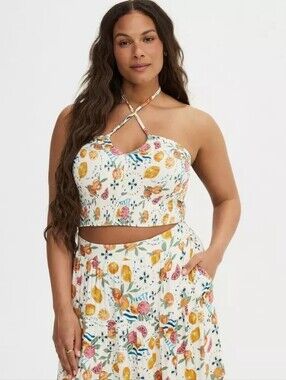 White Citrus-Print Tiered Maxi Skirt